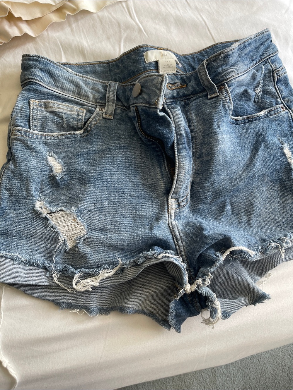 H&M Light Blue Distressed Denim Cutoff Shorts